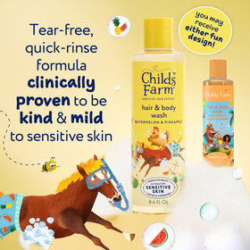 Childs Farm being used by a child in bath to illustrate easy, gentle application