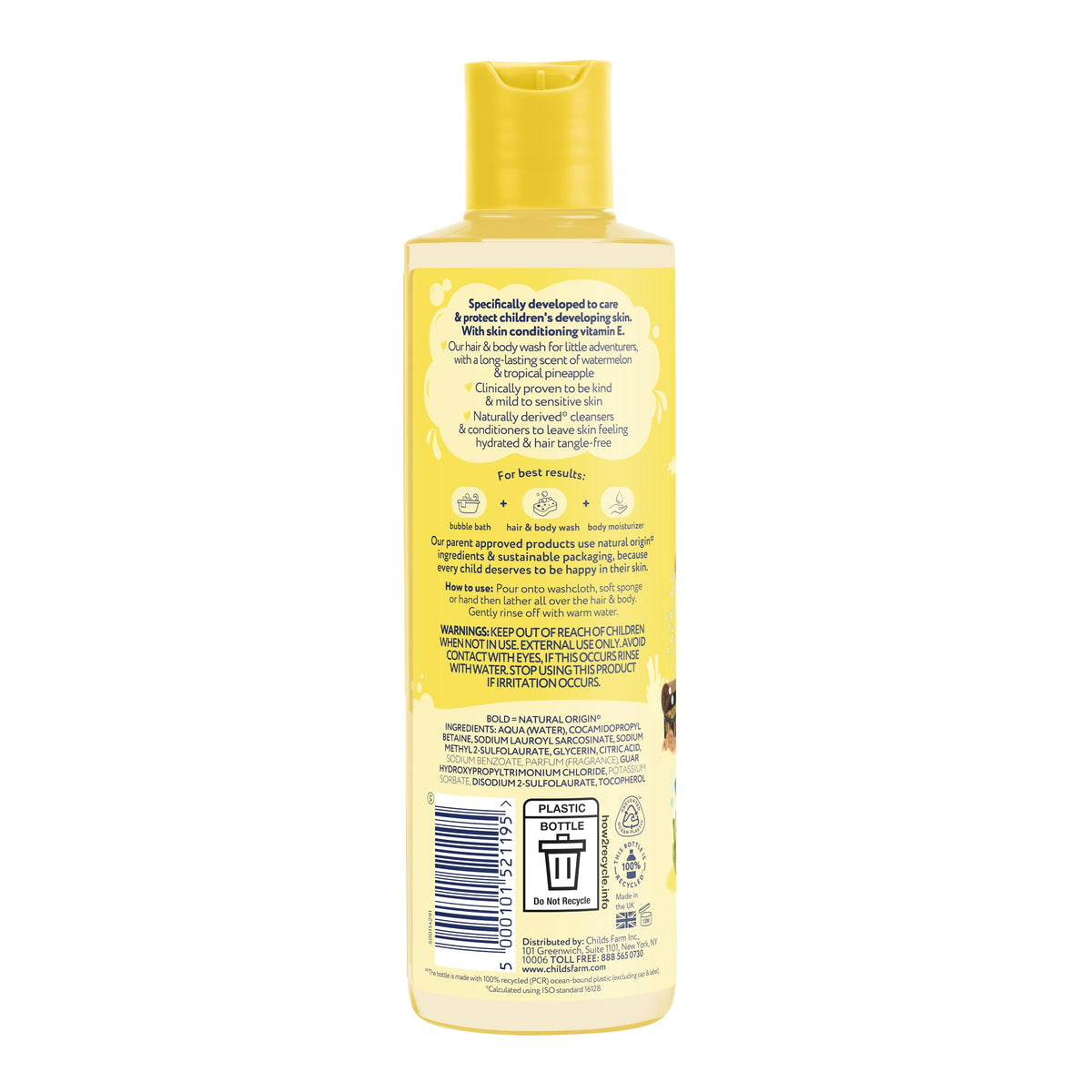 Childs Farm label close-up highlighting natural ingredients and safety benefits