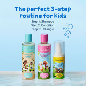 Childs Farm bottle next to a ruler showing 8.4 fl oz size for family planning