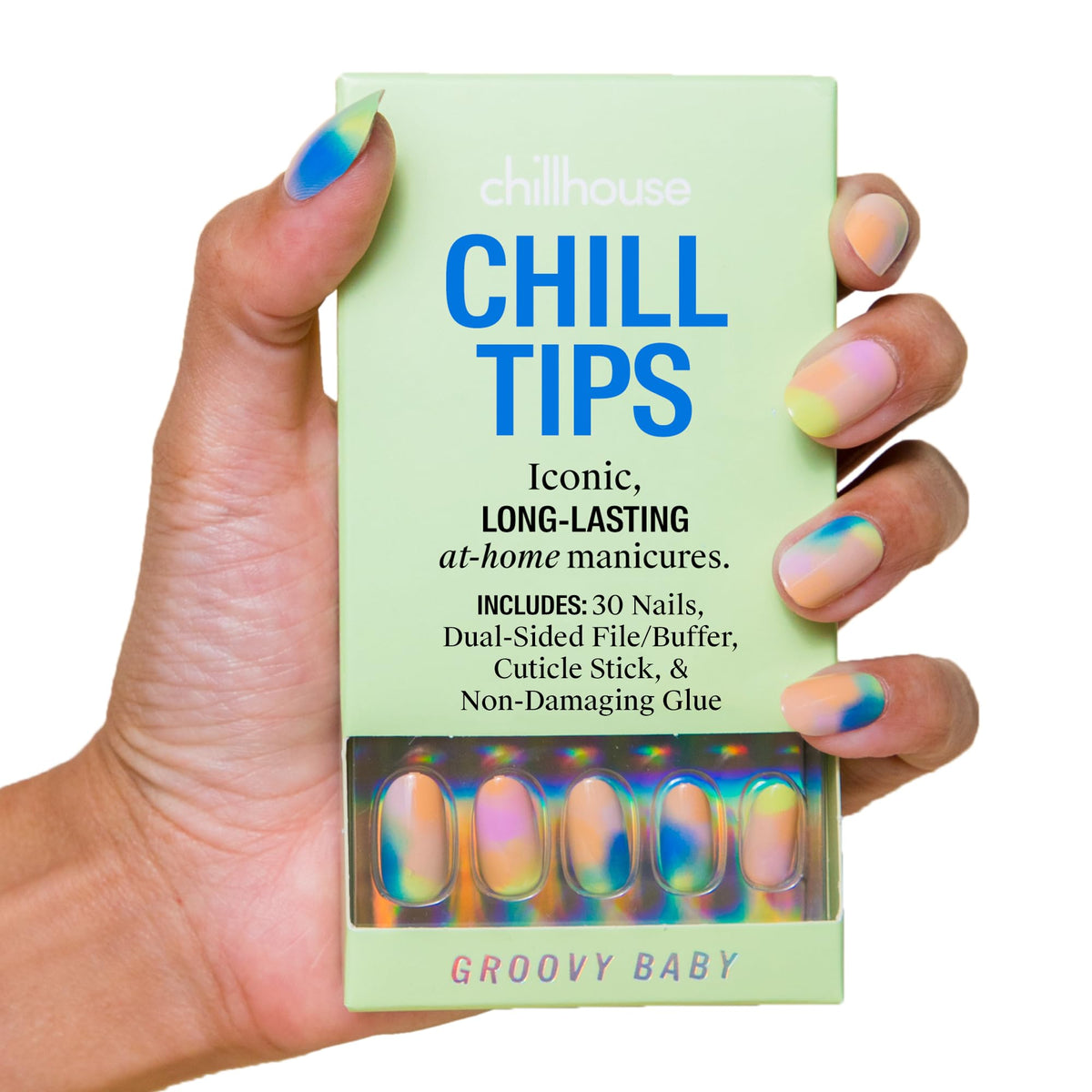 Chillhouse front packaging showing Groovy Baby oval set and kit benefits