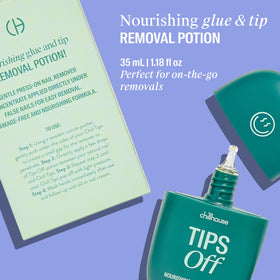 Chillhouse being applied between a press-on tip and natural nail for gentle lift