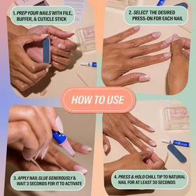 Chillhouse included dual-sided buffer, file, cuticle stick, and gentle glue for neat application