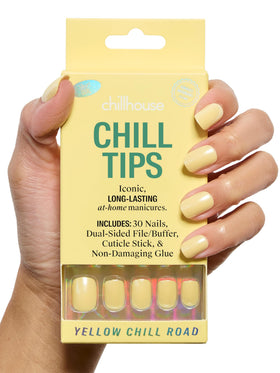 Chillhouse front packaging showing Yellow Chill Road kit and tools for quick salon results