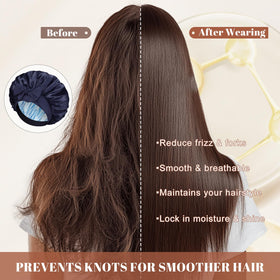 CHLINS bonnet on curly hair demonstrating overnight protection and reduced frizz