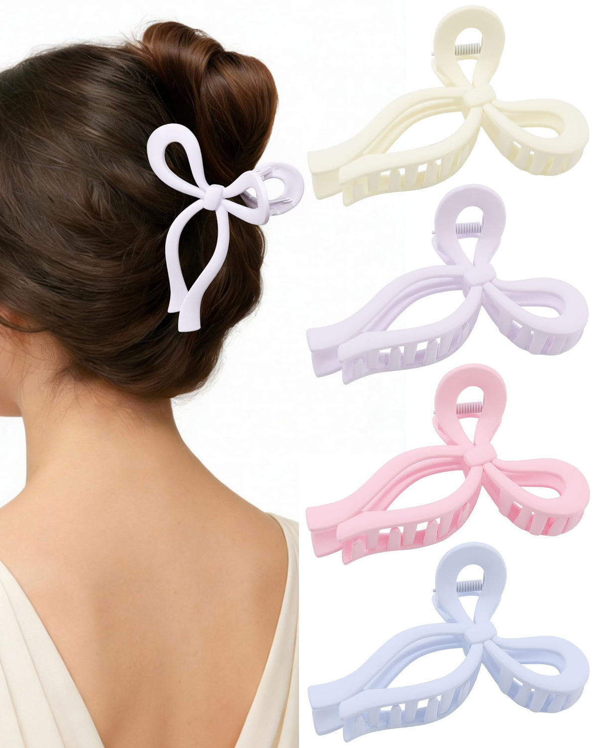 CHLINS front view of four bow clips showing colors and compact packaging, stylish convenience