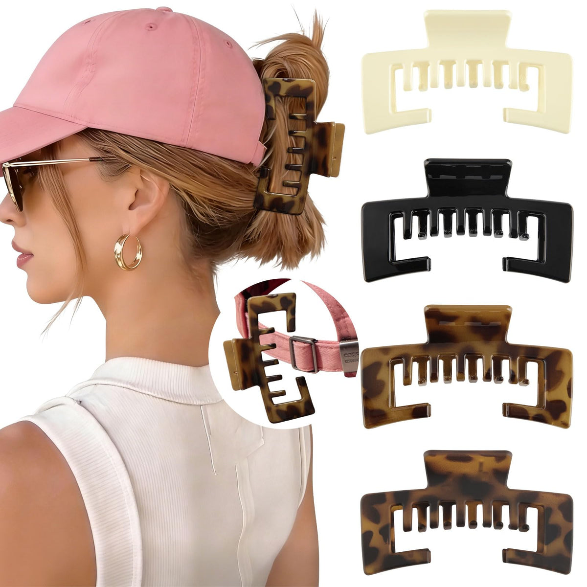 CHLINS front view of four hat claw clips shows set and colors for easy styling