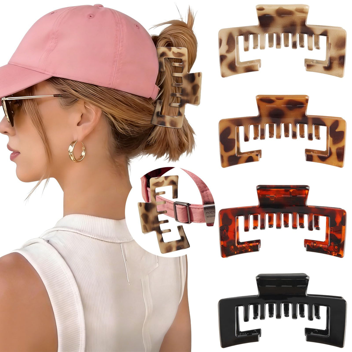 CHLINS front packaging showing 4 hat-friendly claw clips and variety