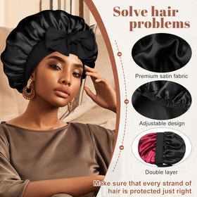 CHLINS bonnet in use on a sleeping model protecting curls overnight