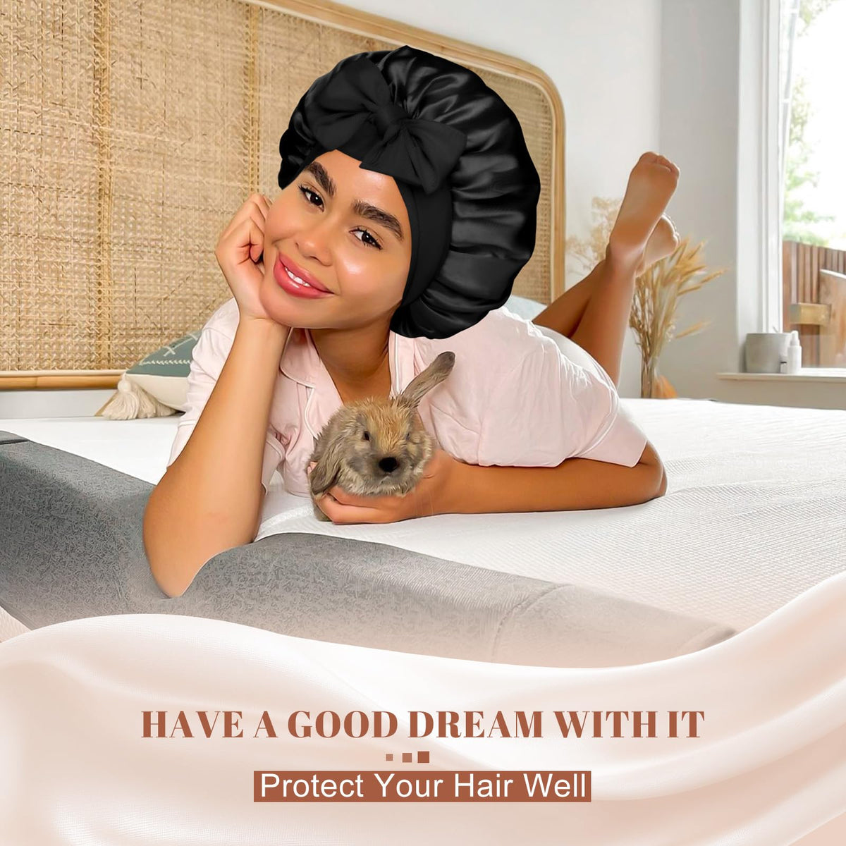 CHLINS bonnet used during skincare routine keeping hair clean and tucked