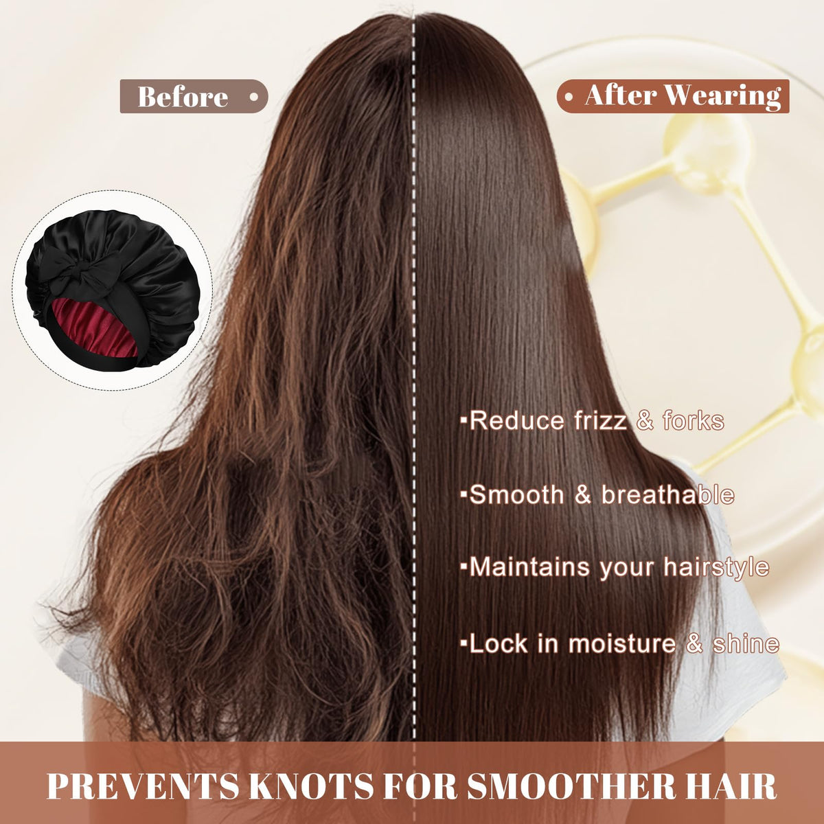 CHLINS bonnet beside a ruler showing size and room for long hair