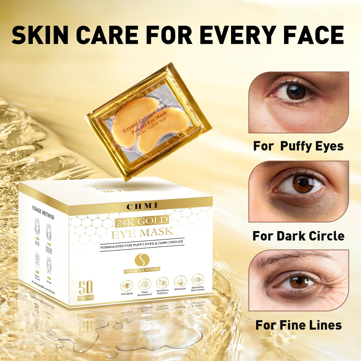 CHMI close-up hydrogel texture revealing smooth gold-infused surface