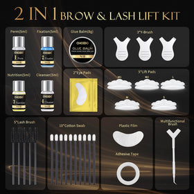 choido applicators and tools arrangement showing brushes, combs and tape for tidy application