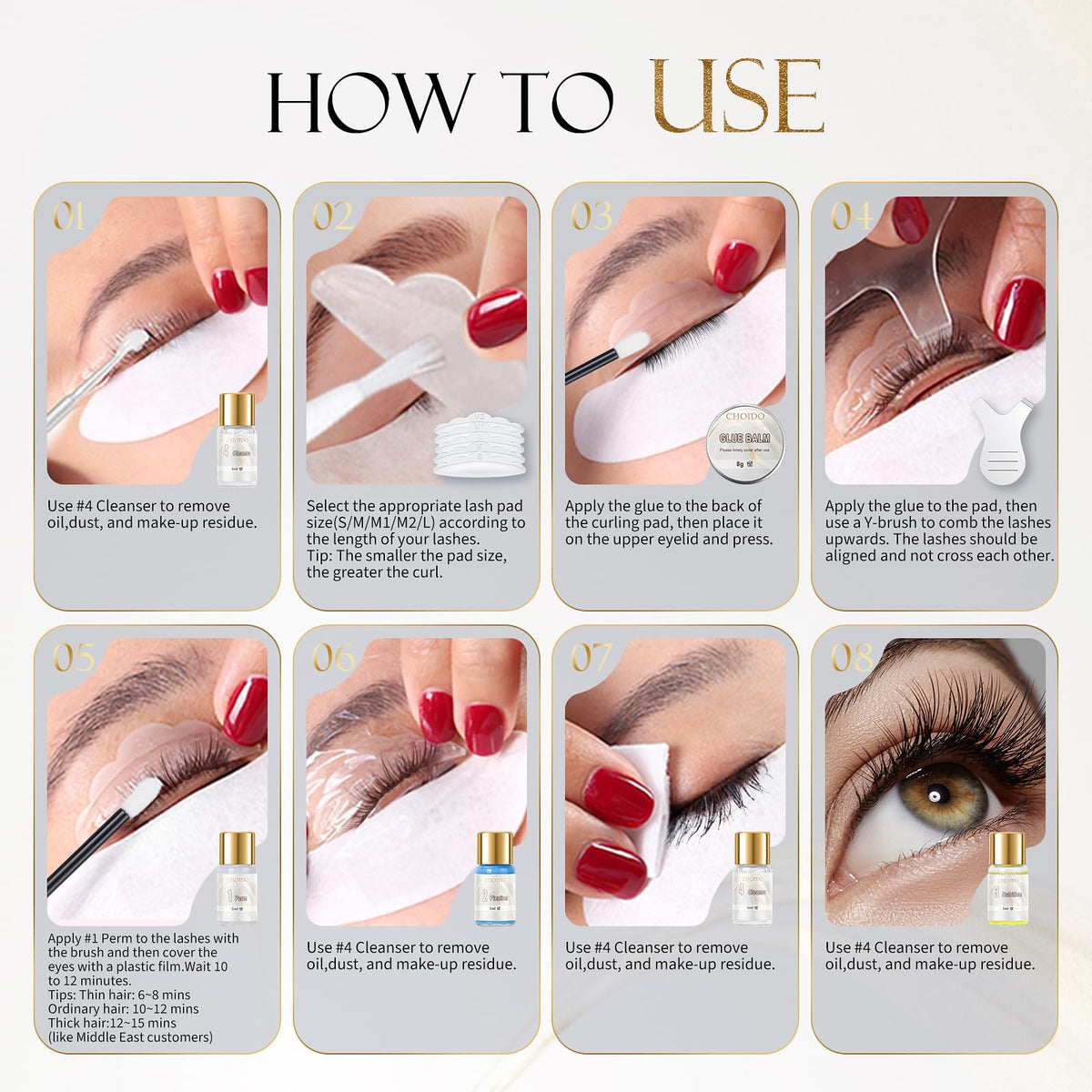 Choido lashes before and after lift showing dramatic curl and longer appearance