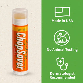 ChopSaver SPF 15 label close-up highlighting sun protection benefit