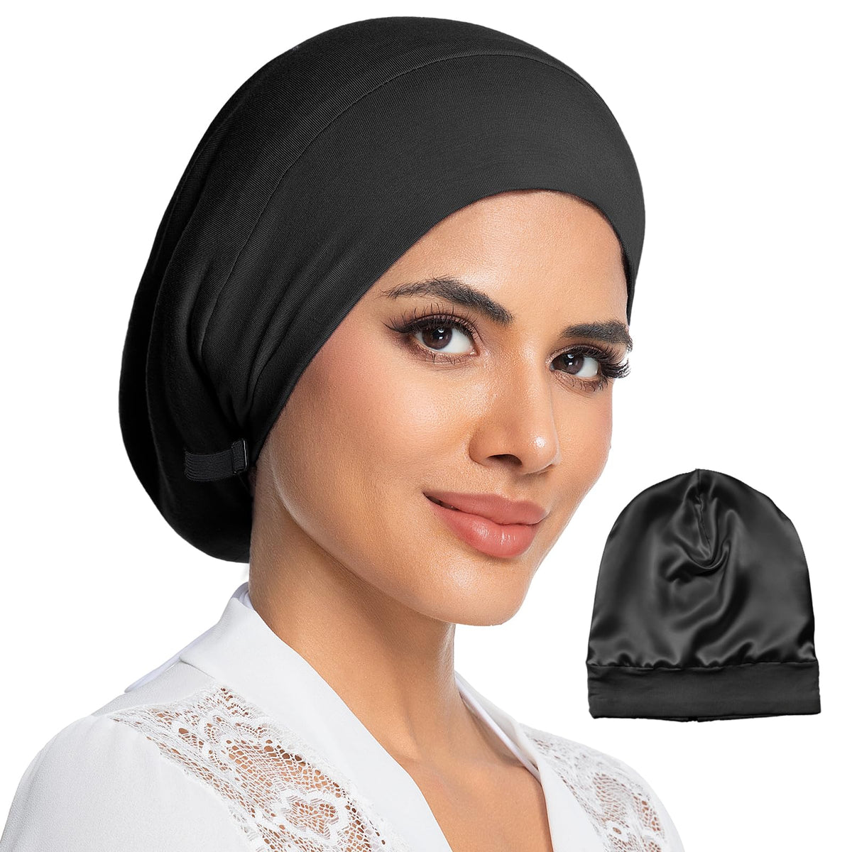 choshion bonnet front view showing sleek black finish and protective design benefiting overnight hair