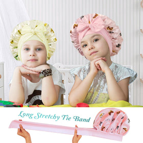choshion two-pattern bonnet set displayed to show cute prints