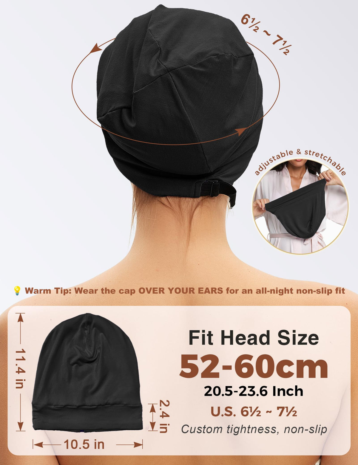 choshion slouchy bonnet on model keeping curls intact and reducing morning tangles
