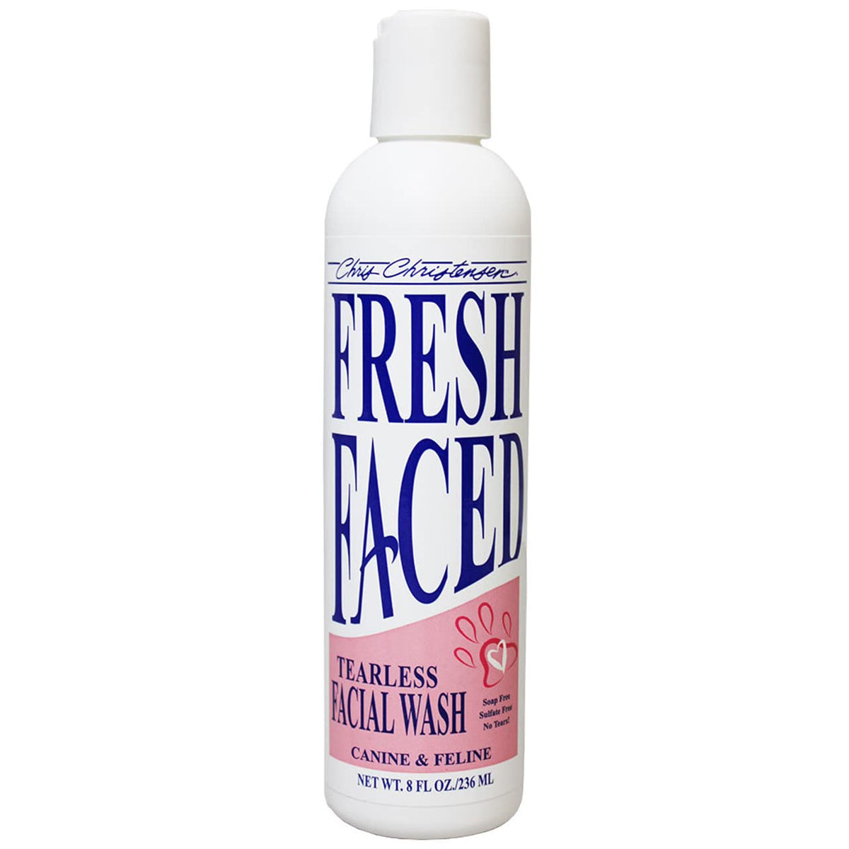 Chris Christensen facial wash front label shows gentle tearless cleansing benefit