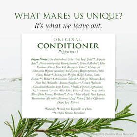 Christina Moss Naturals creamy conditioner texture illustrating non-greasy hydration