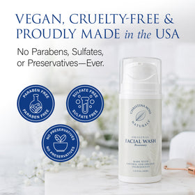 Person using Christina Moss Naturals face wash showing gentle daily routine