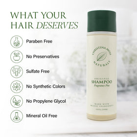 Christina Moss Naturals shampoo lather texture demonstrating gentle foam and easy rinse