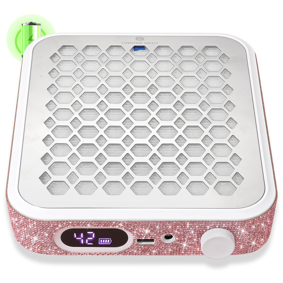 CHRISTINE SHELLY front view of pink dust collector showing compact design benefit