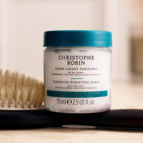 Before and after scalp comparison showing Christophe Robin improving clarity and balance