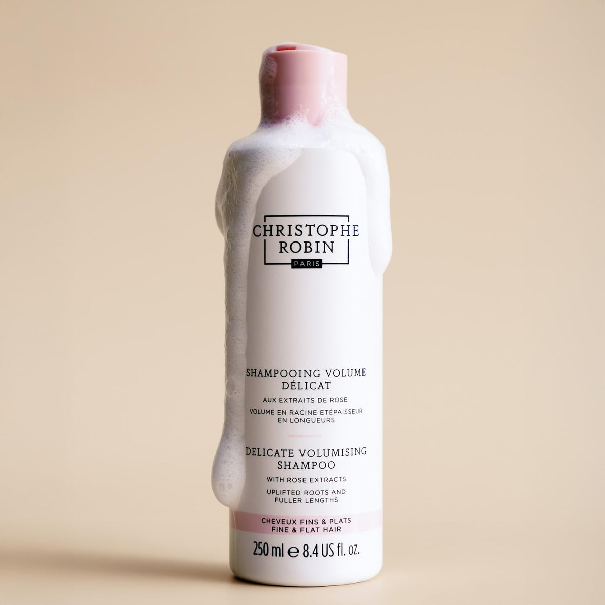 Christophe Robin foam at hair roots showing lift and gentle cleansing