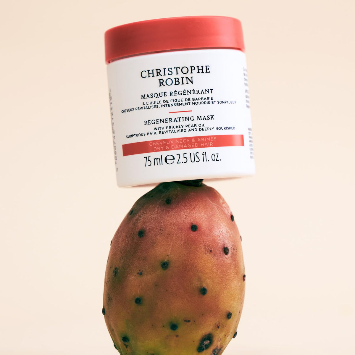 Christophe Robin label detail highlighting prickly pear seed oil ingredient