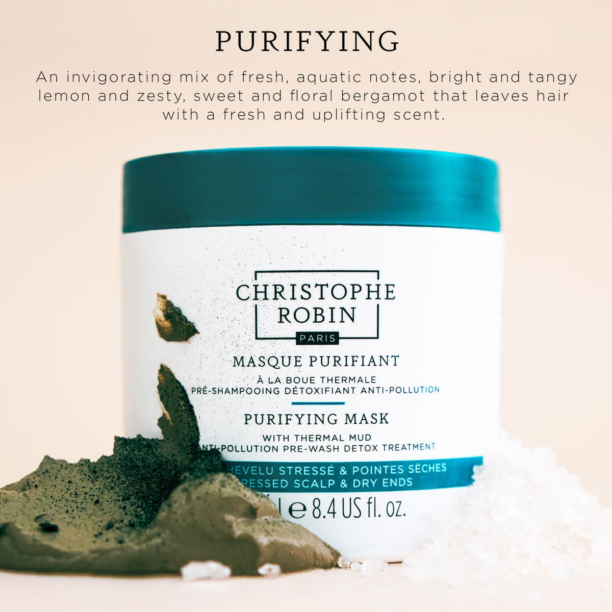 Close-up of Christophe Robin scrub texture with visible sea salt grains for exfoliation