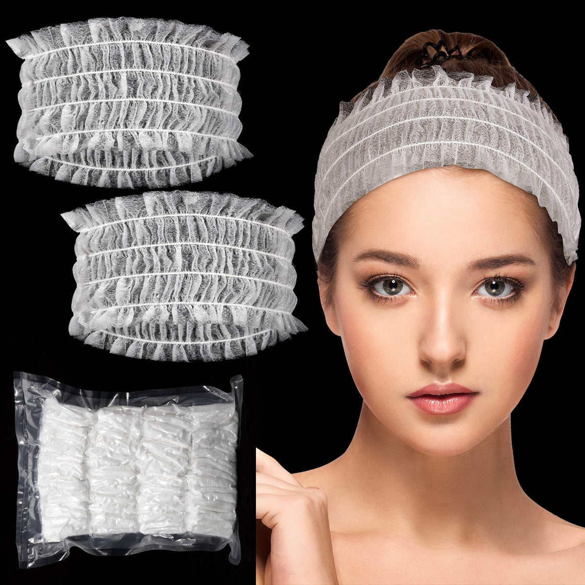 Chuangdi front packaging showing 100 disposable headbands and neat box storage benefit