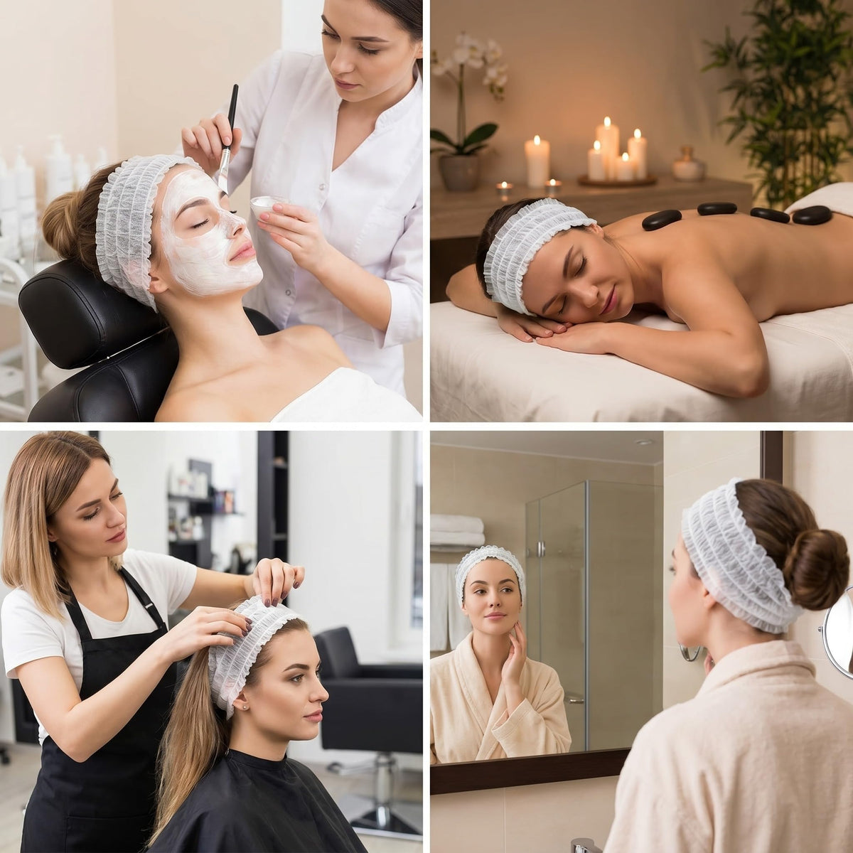 Chuangdi headband worn by esthetician client to keep hair away during facial benefit