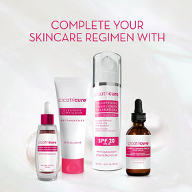 Cicatricure before and after concept flatlay suggesting improved tone