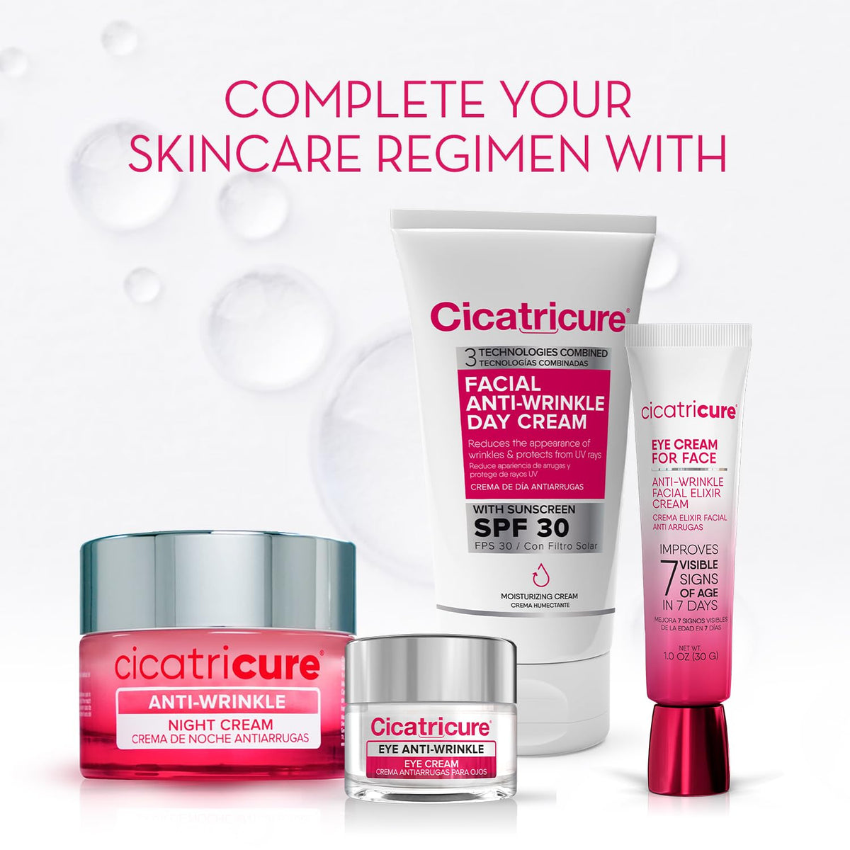Cicatricure before and after illustration showing visible wrinkle improvement