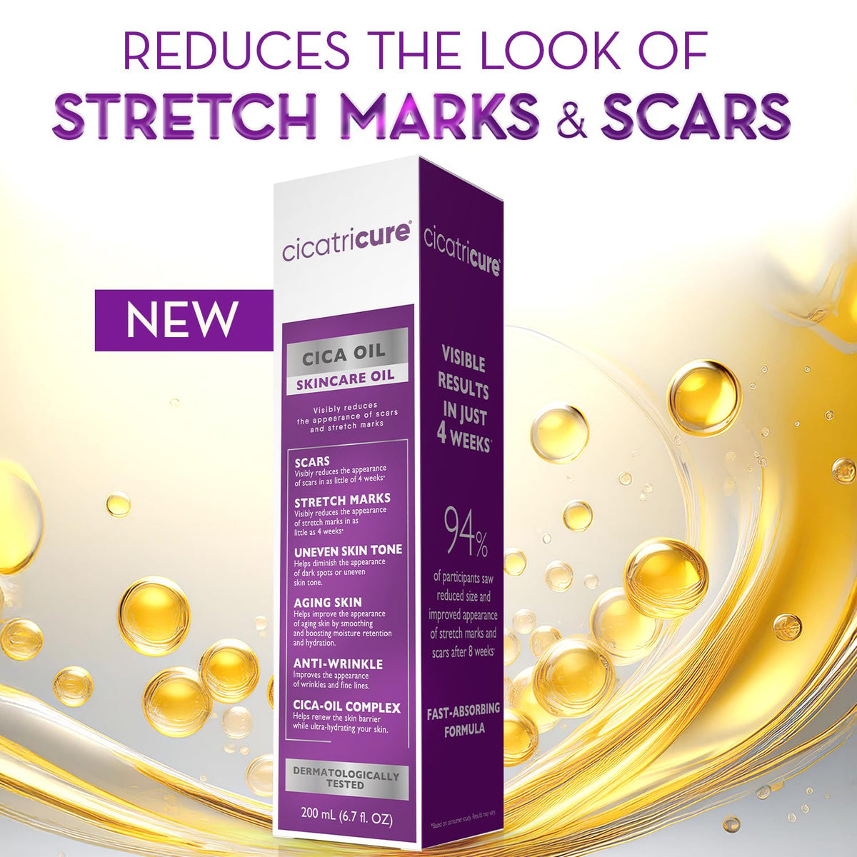 Cicatricure oil drop close-up showing silky texture for hydration