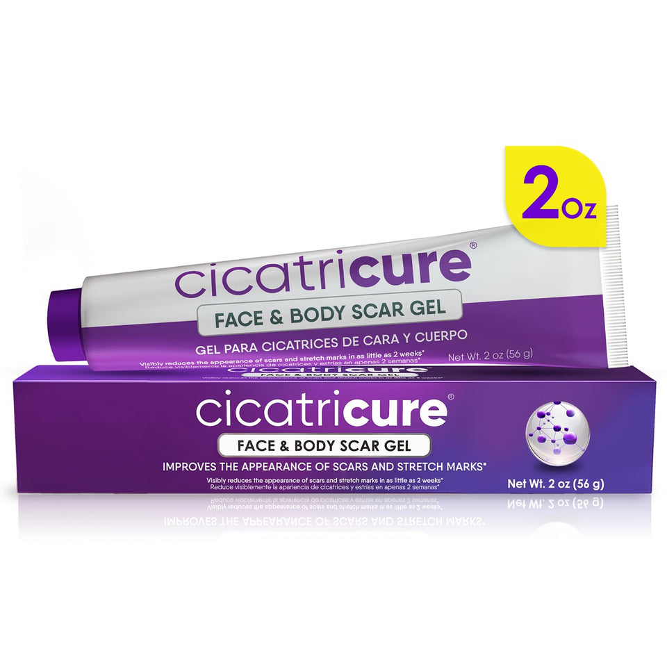 Cicatricure front packaging shows 2 oz tube and clinical claim benefits