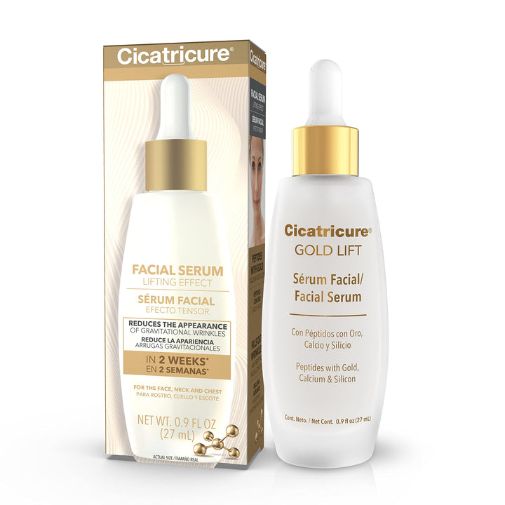 Cicatricure bottle front view showing sleek packaging and anti-aging benefit