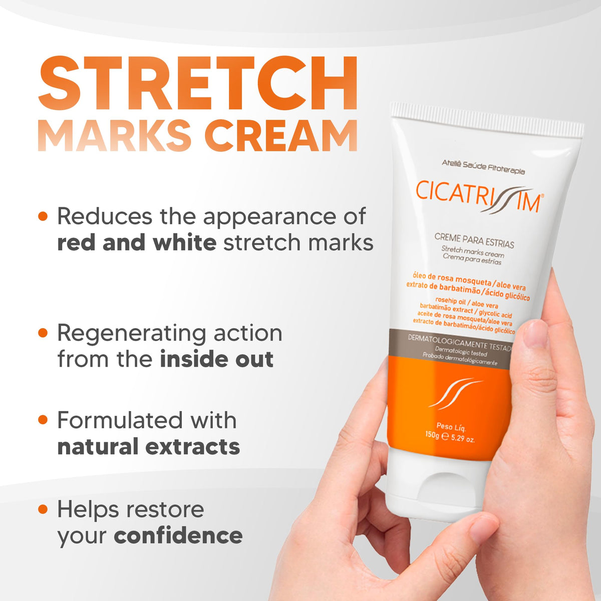 Cicatrissim cream texture close-up demonstrating quick absorption
