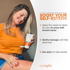 Cicatrissim tube and cap detail illustrating easy daily use