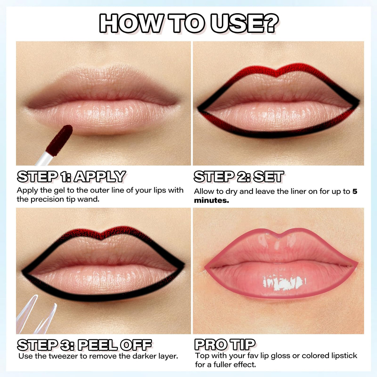 Cilrofelr lips before and after application showing defined matte finish