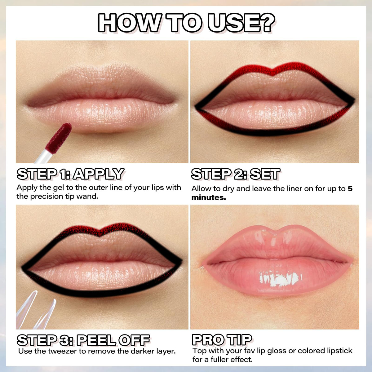 Cilrofelr lips before and after application showing defined color