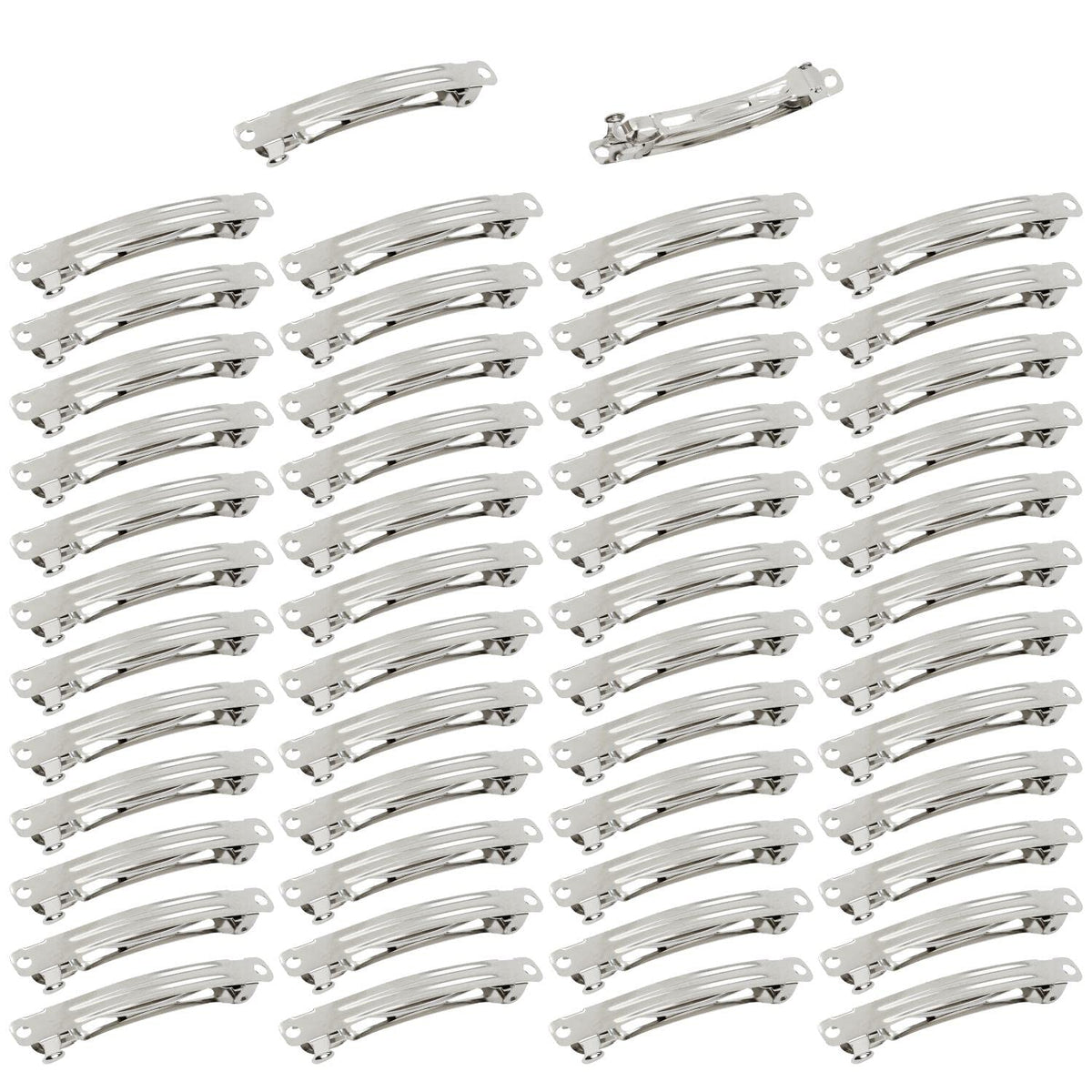 Cinaci front packaging showing 50 silver barrettes and clear storage convenience