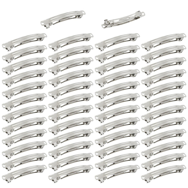 Cinaci front packaging showing 50 silver barrettes and clear storage convenience