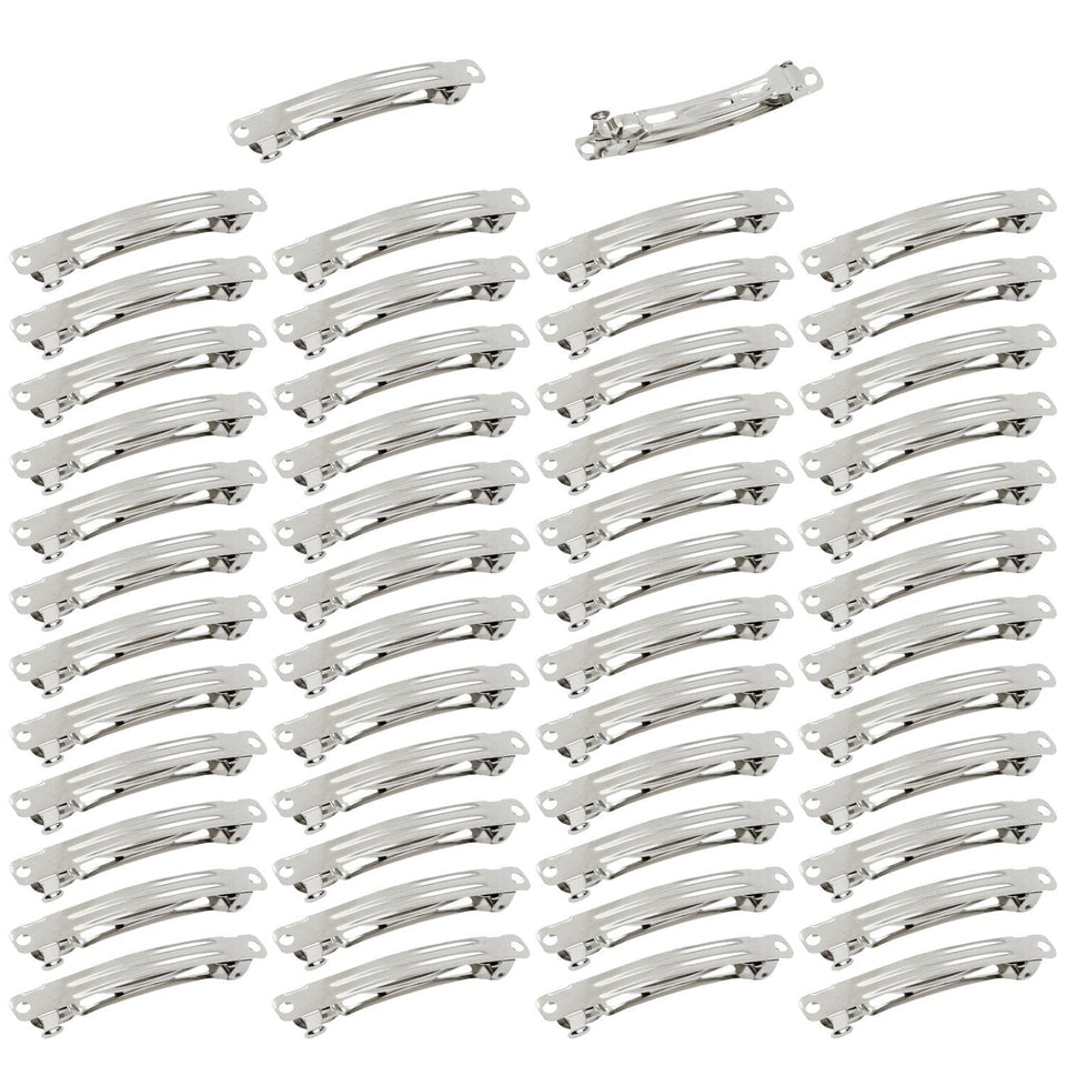 Cinaci front packaging showing 50 silver barrettes and clear storage convenience