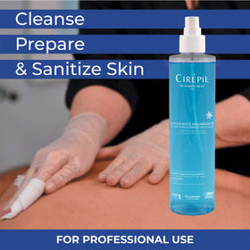 Treatment room scene with Cirepil Blue Lotion on trolley conveying professional hygiene and calm finish