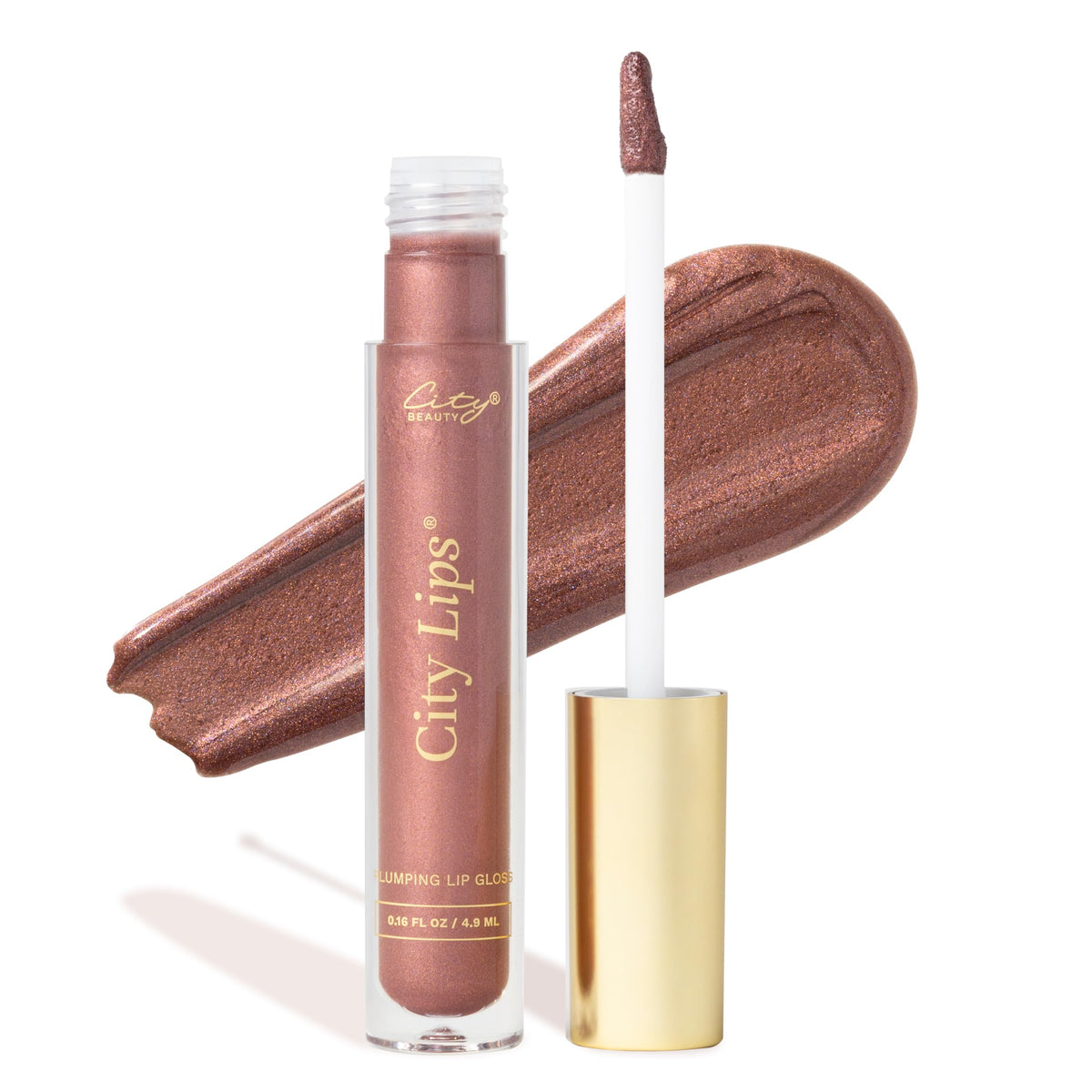 City Beauty City Lips front packaging shows plum shade and glossy finish benefit