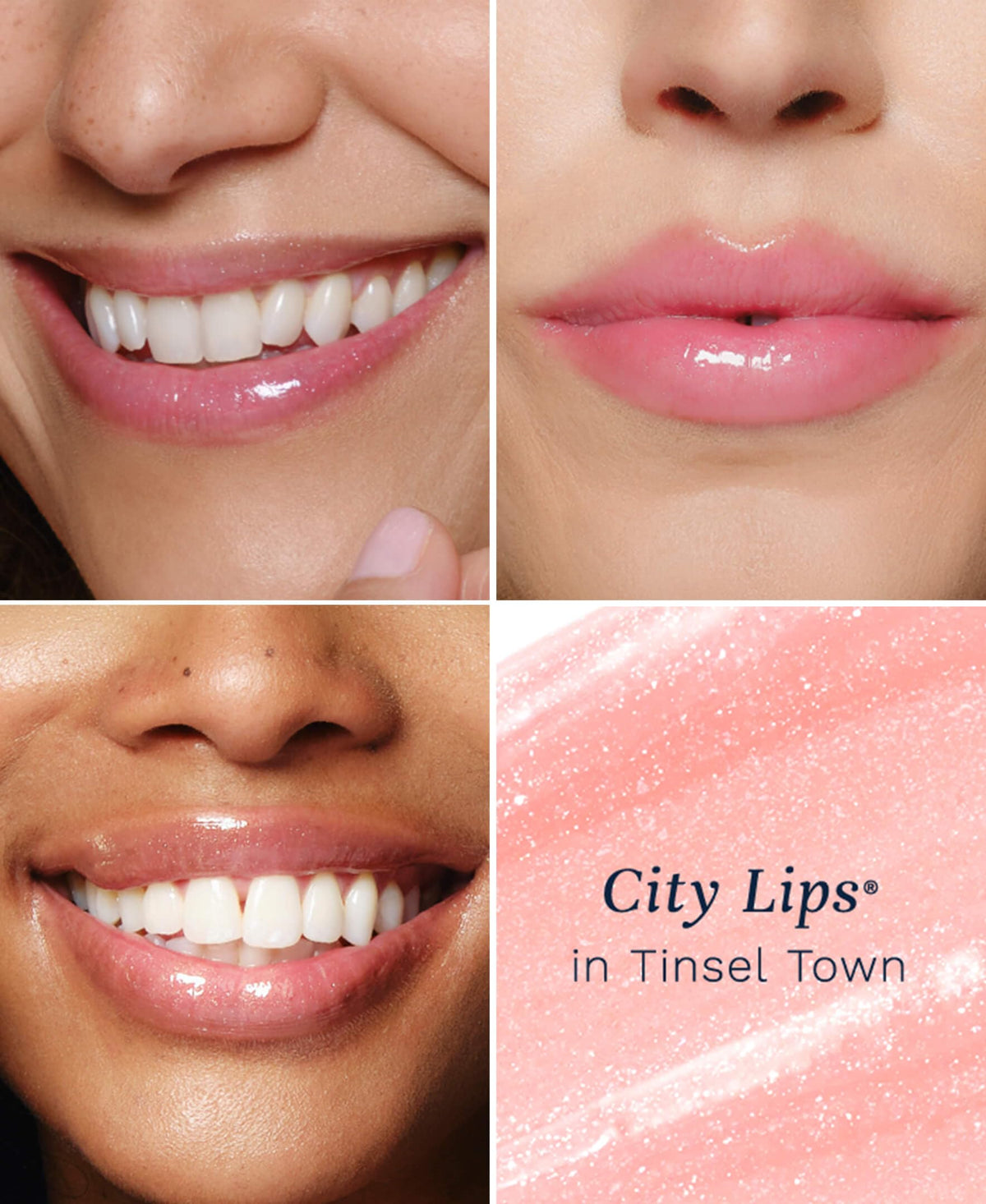 City Beauty Tinsel Town lips before and after displaying fuller-looking results