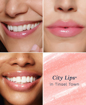 City Beauty Tinsel Town lips before and after displaying fuller-looking results
