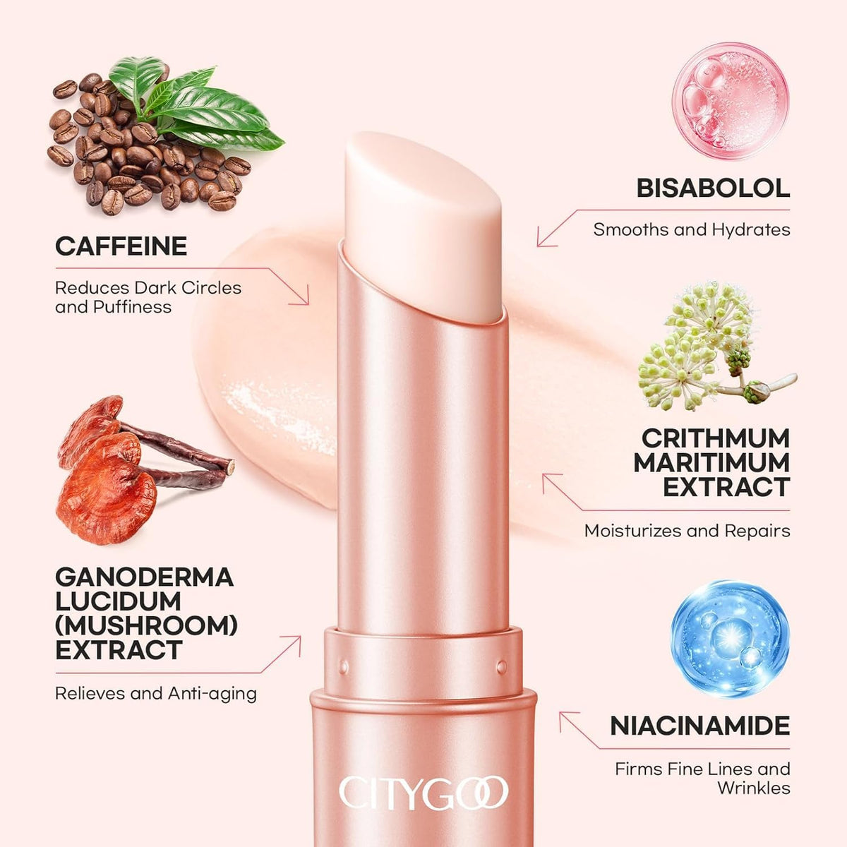 CITYGOO applying the eye stick under eye demonstrates de-puffing and instant refreshment