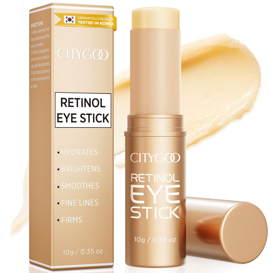 CITYGOO front packaging of eye stick shows sleek matte gold tube and benefit callouts
